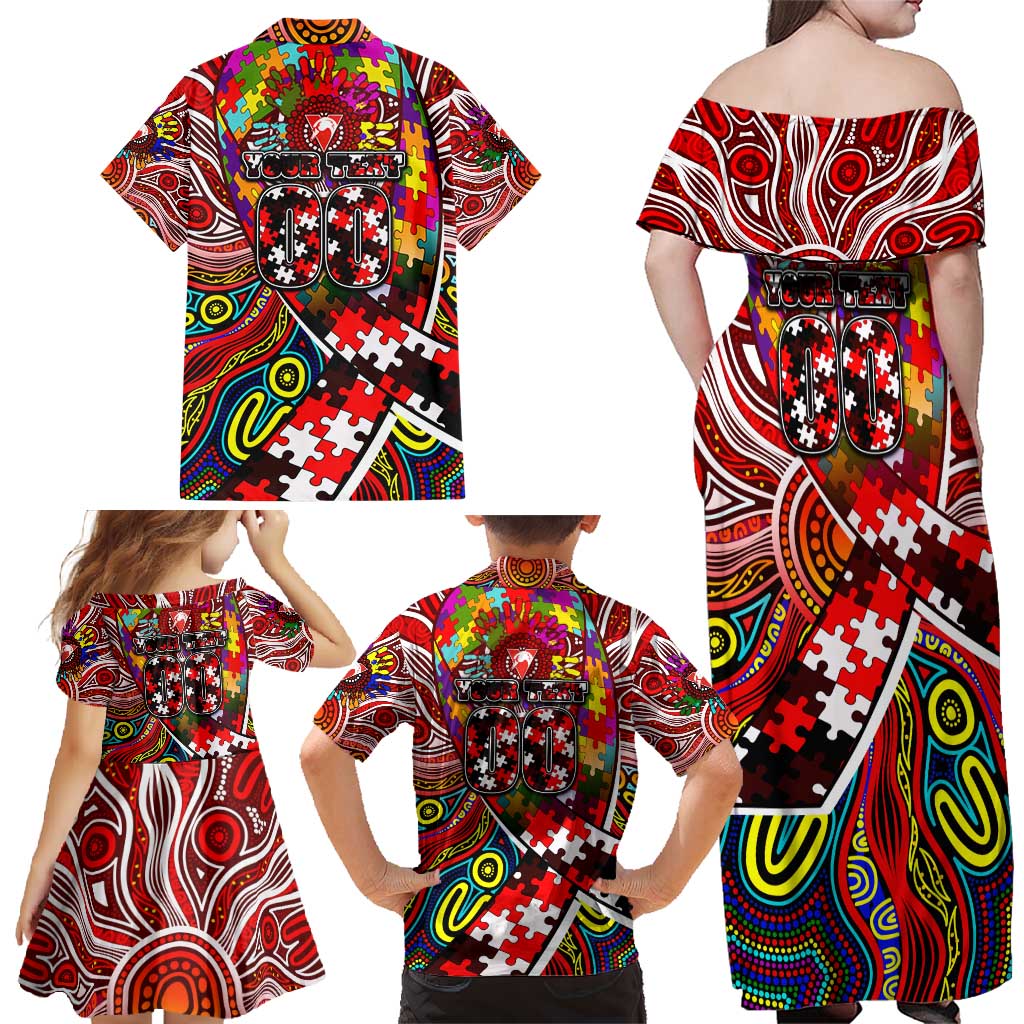 Autism Awareness Australia Sydney Swans Family Matching Off Shoulder Maxi Dress and Hawaiian Shirt Aboriginal Indigenous Art