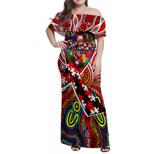 Autism Awareness Australia Sydney Swans Family Matching Off Shoulder Maxi Dress and Hawaiian Shirt Aboriginal Indigenous Art