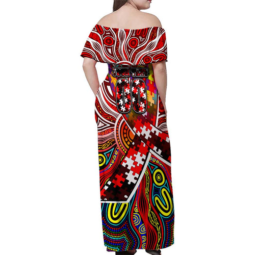 Autism Awareness Australia Sydney Swans Family Matching Off Shoulder Maxi Dress and Hawaiian Shirt Aboriginal Indigenous Art