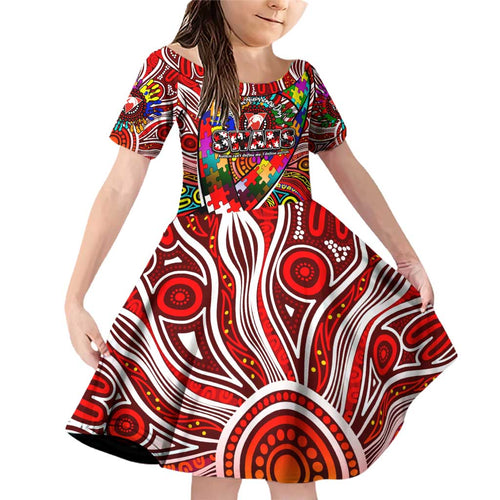 Autism Awareness Australia Sydney Swans Family Matching Off Shoulder Short Dress and Hawaiian Shirt Aboriginal Indigenous Art