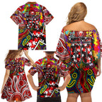 Autism Awareness Australia Sydney Swans Family Matching Off Shoulder Short Dress and Hawaiian Shirt Aboriginal Indigenous Art