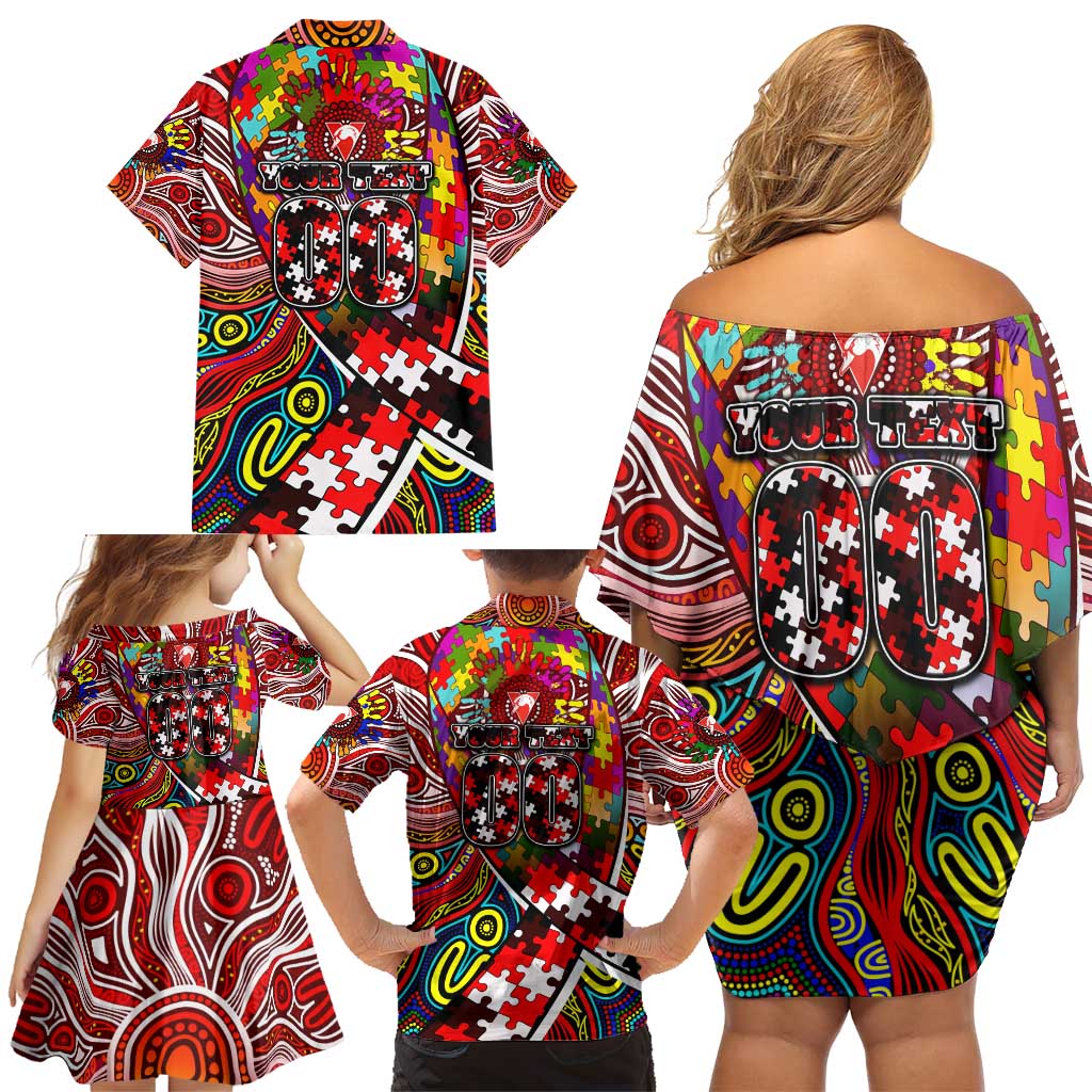 Autism Awareness Australia Sydney Swans Family Matching Off Shoulder Short Dress and Hawaiian Shirt Aboriginal Indigenous Art
