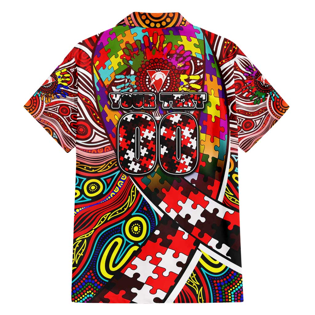 Autism Awareness Australia Sydney Swans Family Matching Off Shoulder Short Dress and Hawaiian Shirt Aboriginal Indigenous Art