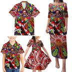 Autism Awareness Australia Sydney Swans Family Matching Puletasi and Hawaiian Shirt Aboriginal Indigenous Art