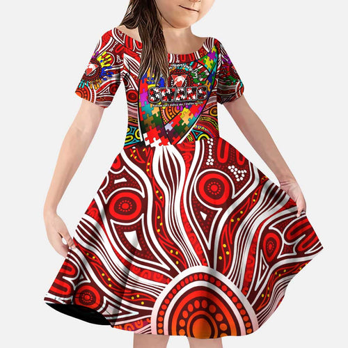 Autism Awareness Australia Sydney Swans Family Matching Puletasi and Hawaiian Shirt Aboriginal Indigenous Art