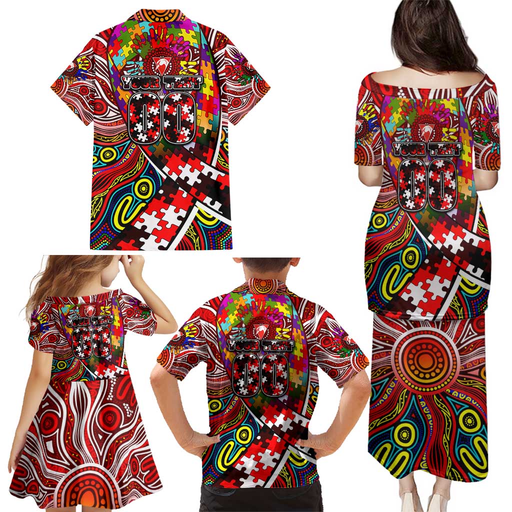 Autism Awareness Australia Sydney Swans Family Matching Puletasi and Hawaiian Shirt Aboriginal Indigenous Art