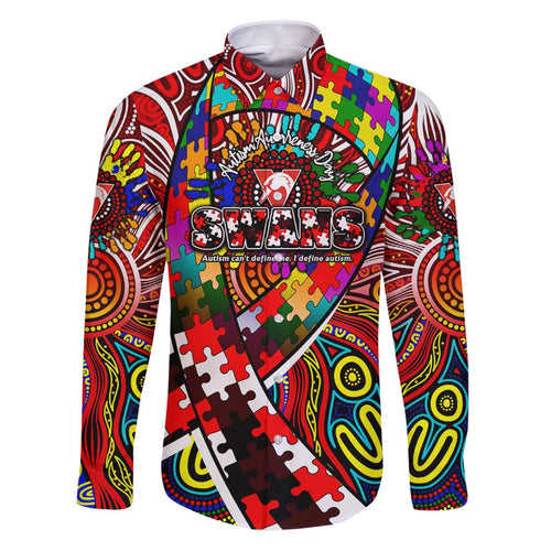 Autism Awareness Australia Sydney Swans Family Matching Puletasi and Hawaiian Shirt Aboriginal Indigenous Art