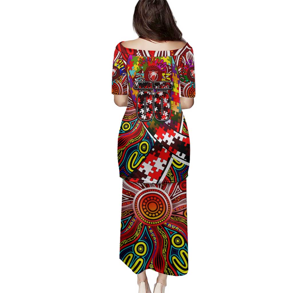 Autism Awareness Australia Sydney Swans Family Matching Puletasi and Hawaiian Shirt Aboriginal Indigenous Art