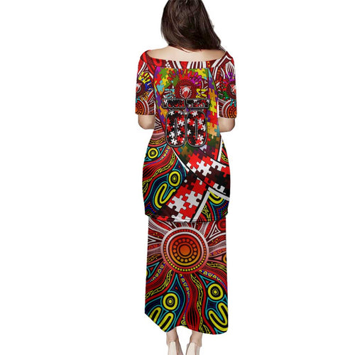Autism Awareness Australia Sydney Swans Family Matching Puletasi and Hawaiian Shirt Aboriginal Indigenous Art