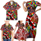 Autism Awareness Australia Sydney Swans Family Matching Short Sleeve Bodycon Dress and Hawaiian Shirt Aboriginal Indigenous Art