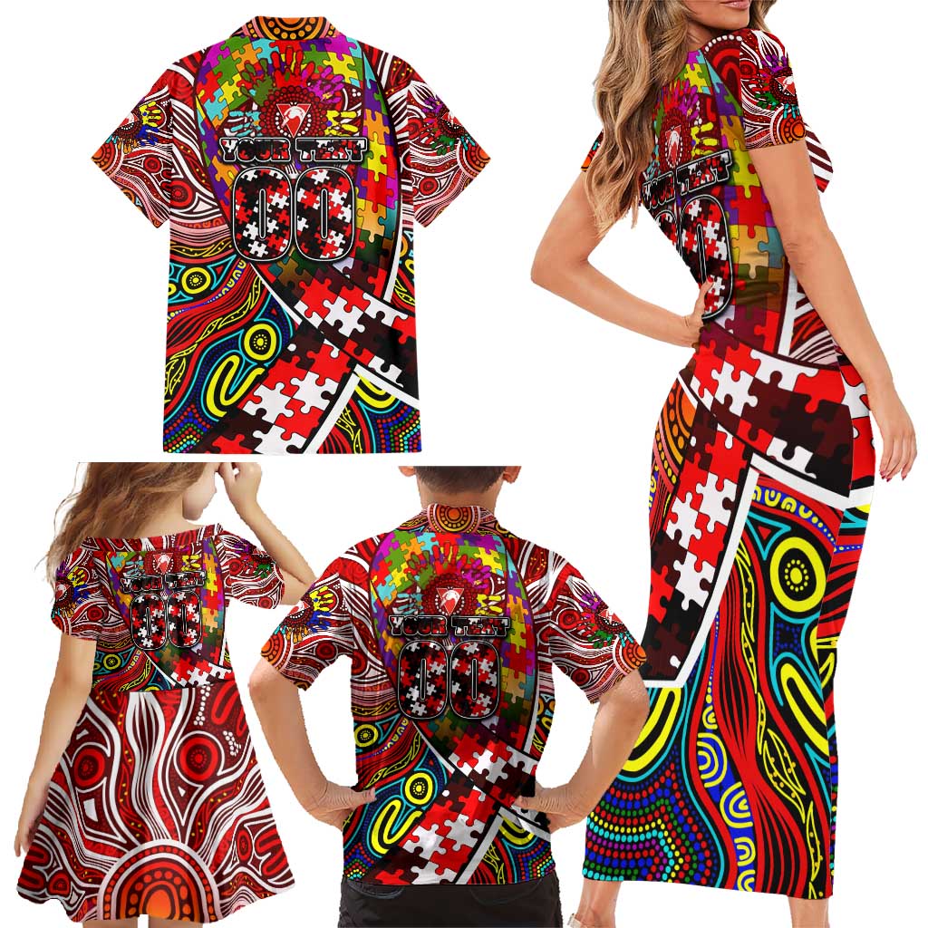 Autism Awareness Australia Sydney Swans Family Matching Short Sleeve Bodycon Dress and Hawaiian Shirt Aboriginal Indigenous Art