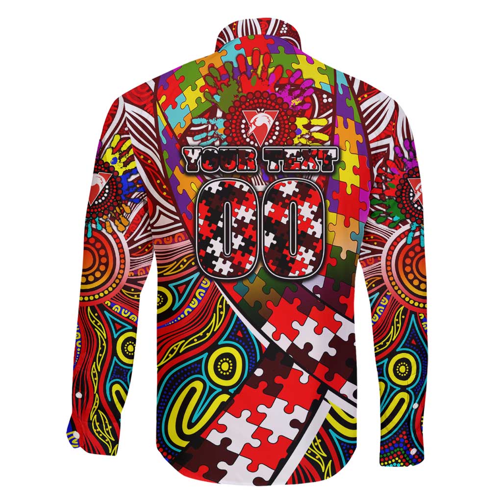 Autism Awareness Australia Sydney Swans Family Matching Short Sleeve Bodycon Dress and Hawaiian Shirt Aboriginal Indigenous Art