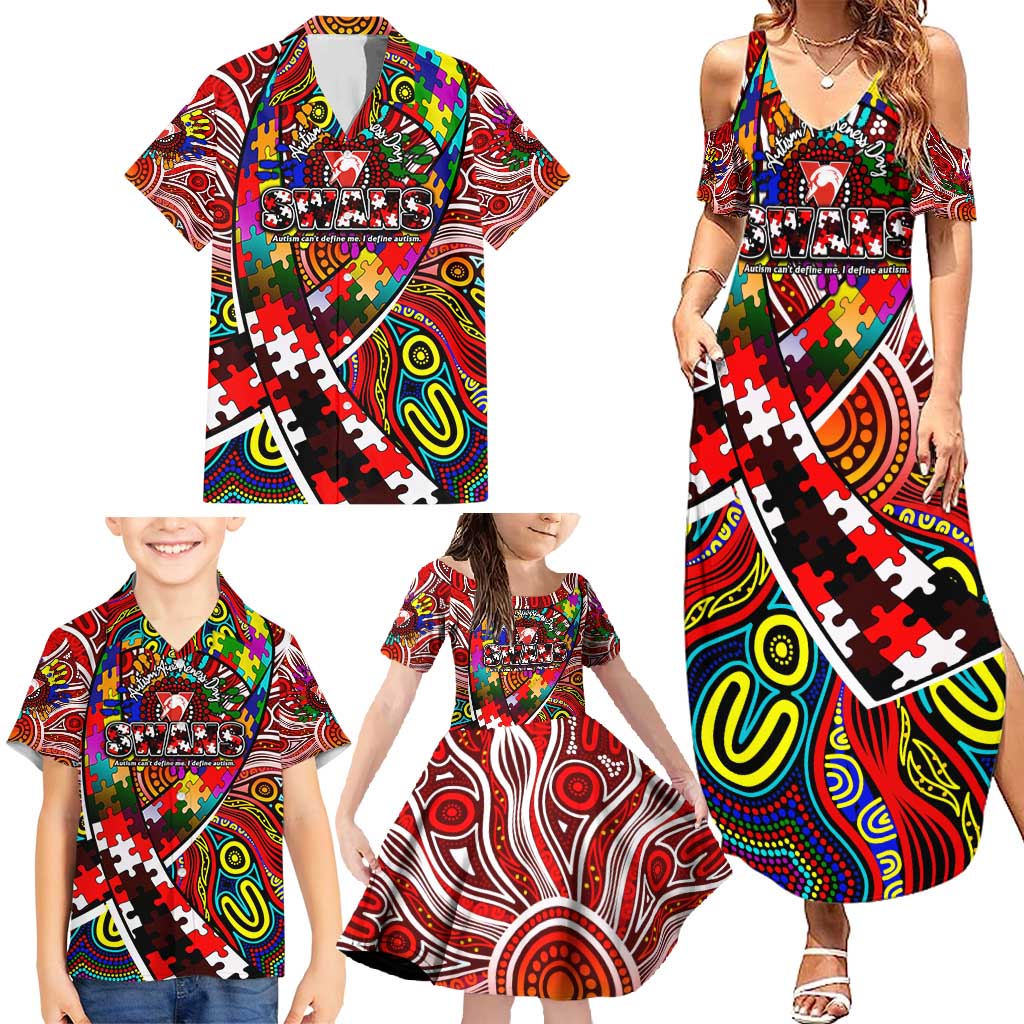 Autism Awareness Australia Sydney Swans Family Matching Summer Maxi Dress and Hawaiian Shirt Aboriginal Indigenous Art