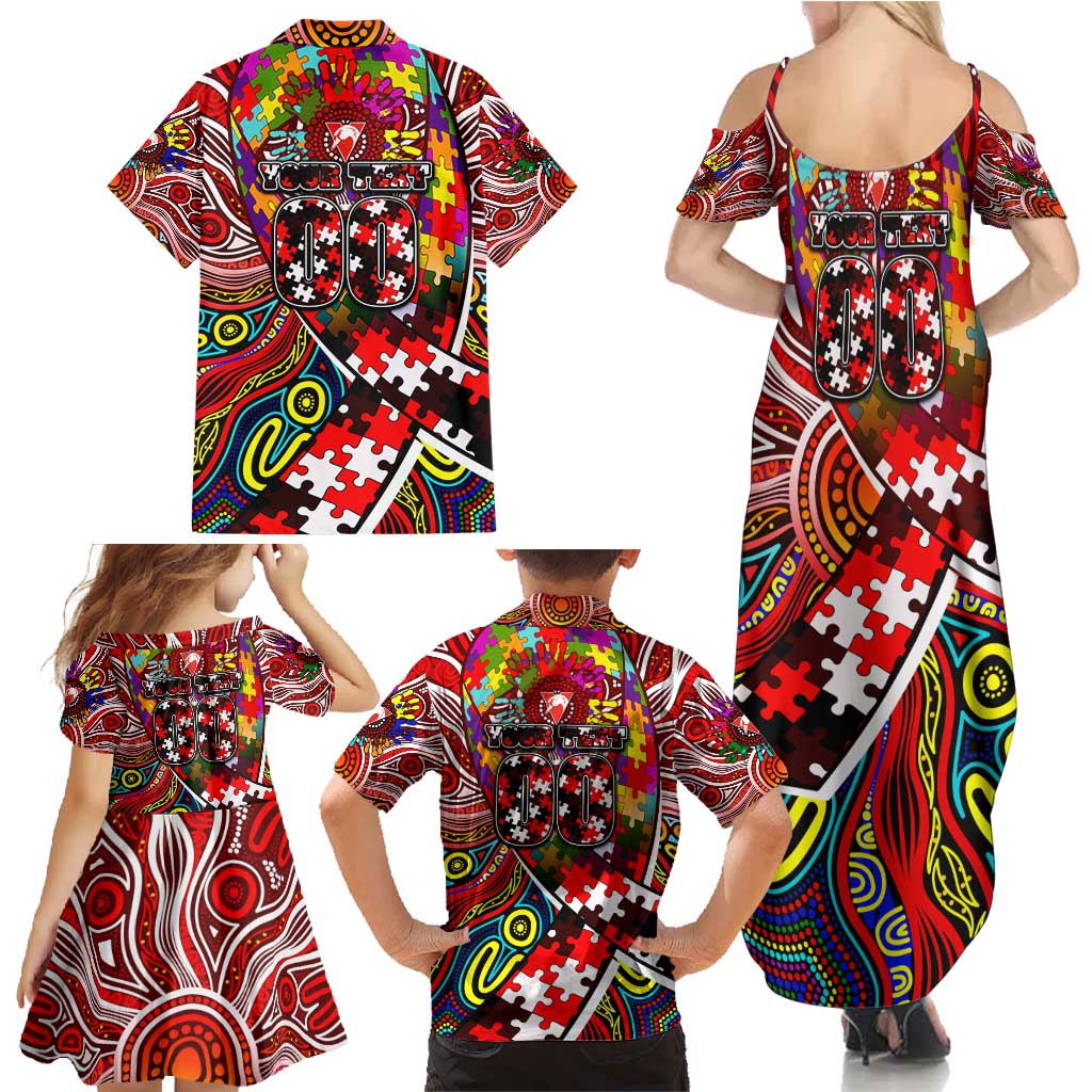 Autism Awareness Australia Sydney Swans Family Matching Summer Maxi Dress and Hawaiian Shirt Aboriginal Indigenous Art