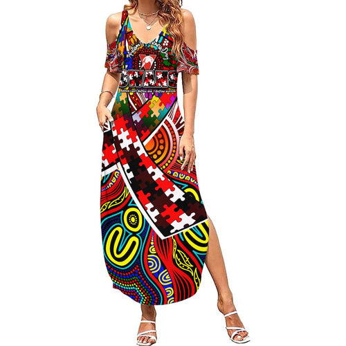 Autism Awareness Australia Sydney Swans Family Matching Summer Maxi Dress and Hawaiian Shirt Aboriginal Indigenous Art