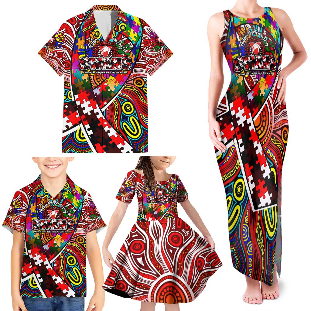 Autism Awareness Australia Sydney Swans Family Matching Tank Maxi Dress and Hawaiian Shirt Aboriginal Indigenous Art