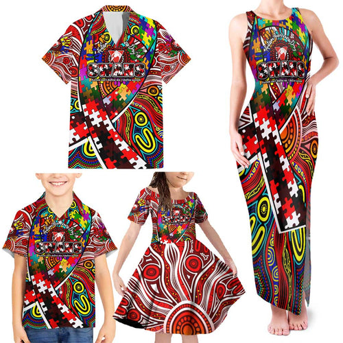 Autism Awareness Australia Sydney Swans Family Matching Tank Maxi Dress and Hawaiian Shirt Aboriginal Indigenous Art