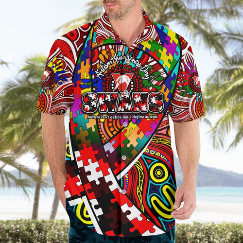 Autism Awareness Australia Sydney Swans Hawaiian Shirt Aboriginal Indigenous Art
