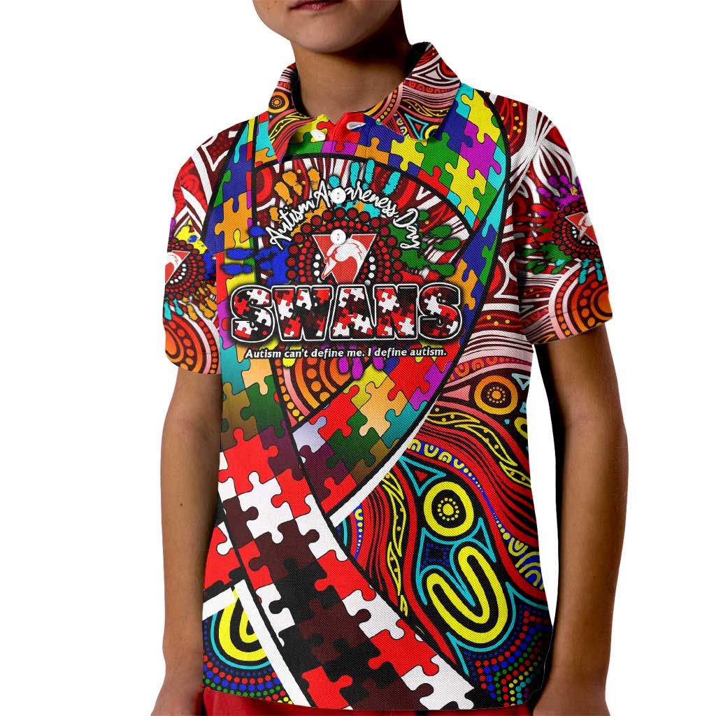 Autism Awareness Australia Sydney Swans Kid Polo Shirt Aboriginal Indigenous Art