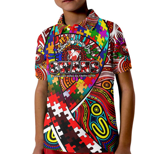 Autism Awareness Australia Sydney Swans Kid Polo Shirt Aboriginal Indigenous Art