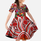Autism Awareness Australia Sydney Swans Kid Short Sleeve Dress Aboriginal Indigenous Art