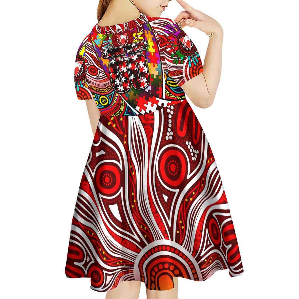 Autism Awareness Australia Sydney Swans Kid Short Sleeve Dress Aboriginal Indigenous Art