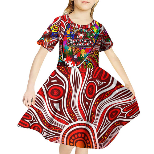 Autism Awareness Australia Sydney Swans Kid Short Sleeve Dress Aboriginal Indigenous Art
