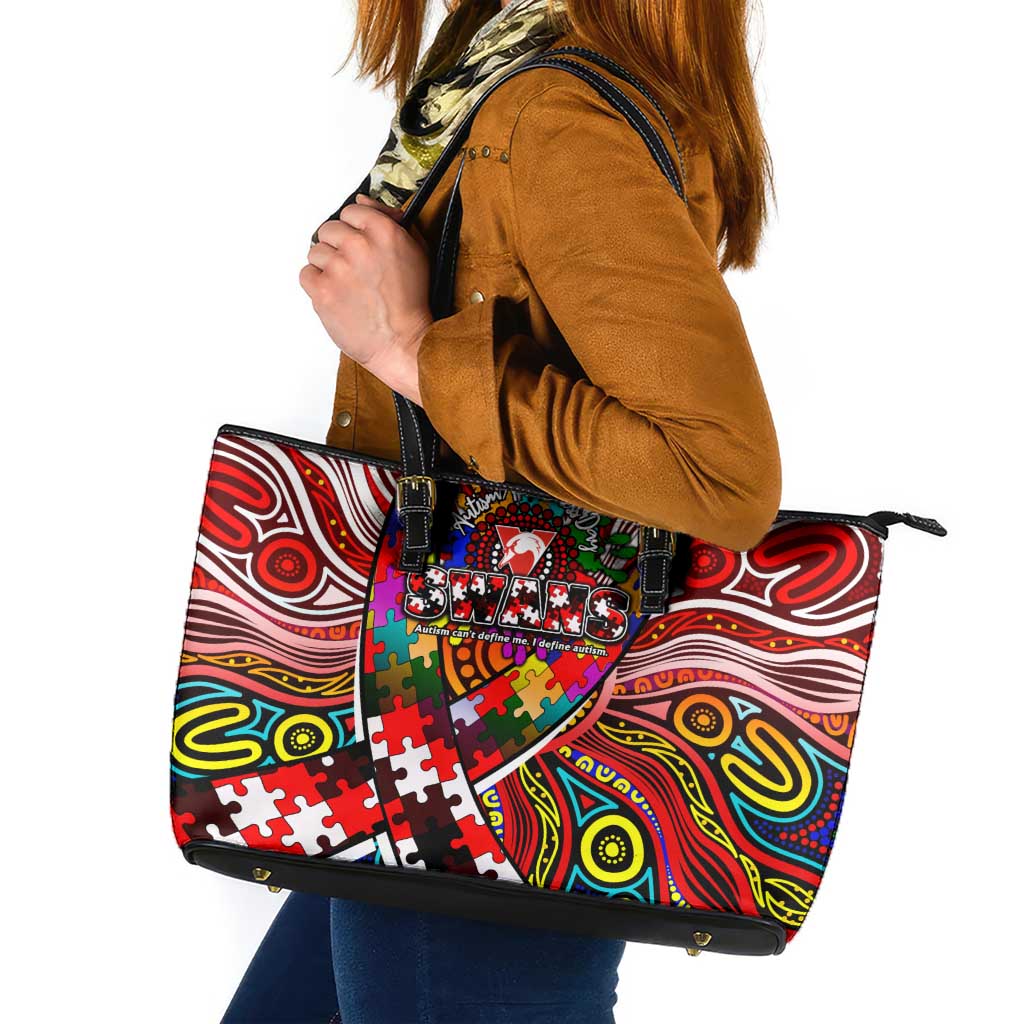 Autism Awareness Australia Sydney Swans Leather Tote Bag Aboriginal Indigenous Art