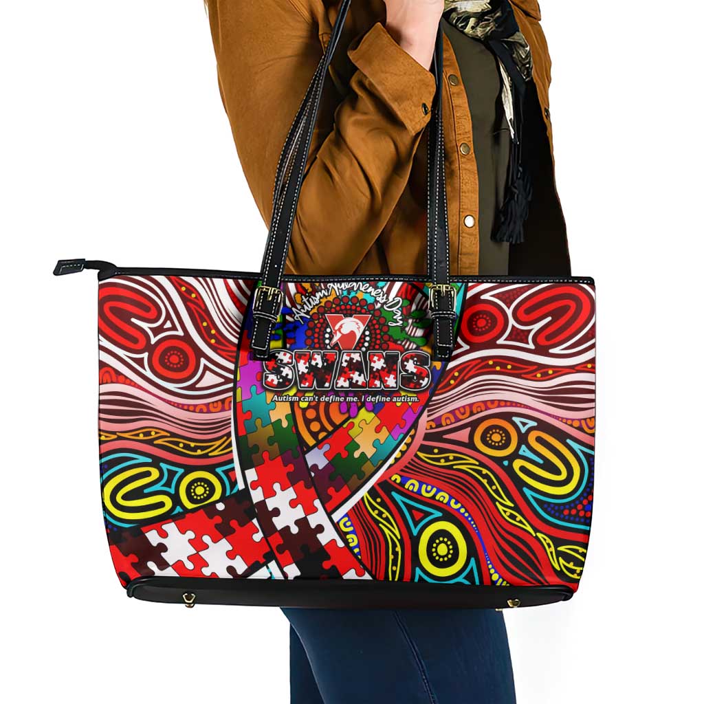 Autism Awareness Australia Sydney Swans Leather Tote Bag Aboriginal Indigenous Art