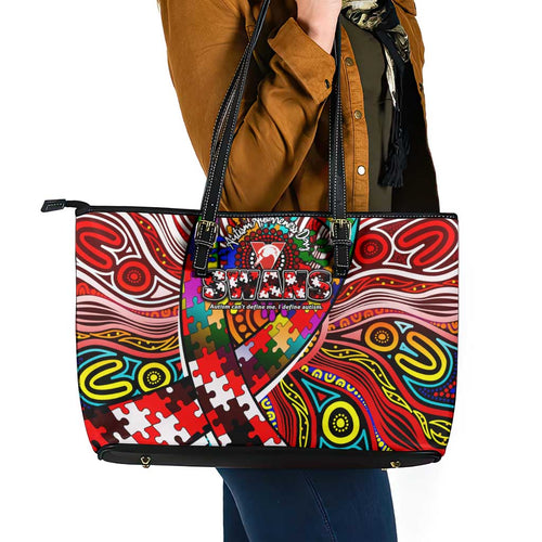 Autism Awareness Australia Sydney Swans Leather Tote Bag Aboriginal Indigenous Art