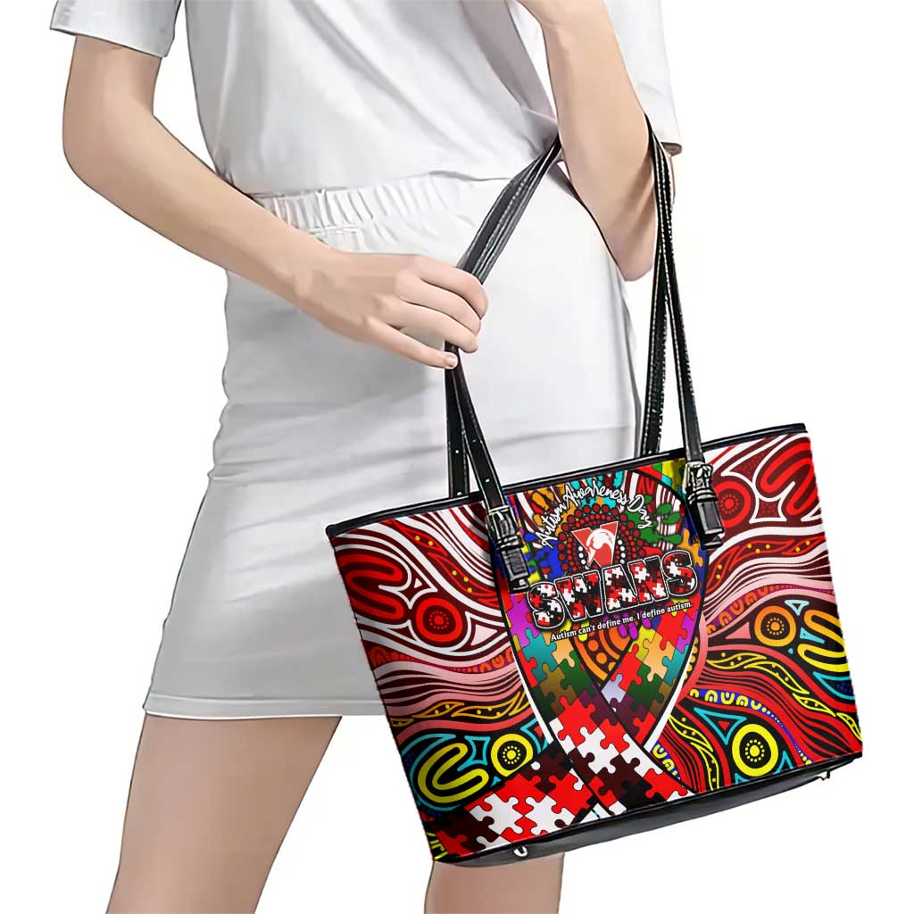 Autism Awareness Australia Sydney Swans Leather Tote Bag Aboriginal Indigenous Art