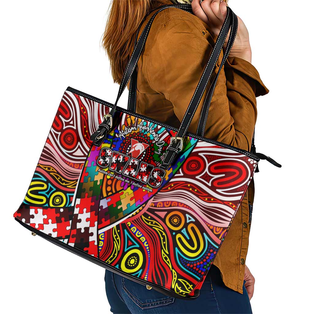 Autism Awareness Australia Sydney Swans Leather Tote Bag Aboriginal Indigenous Art