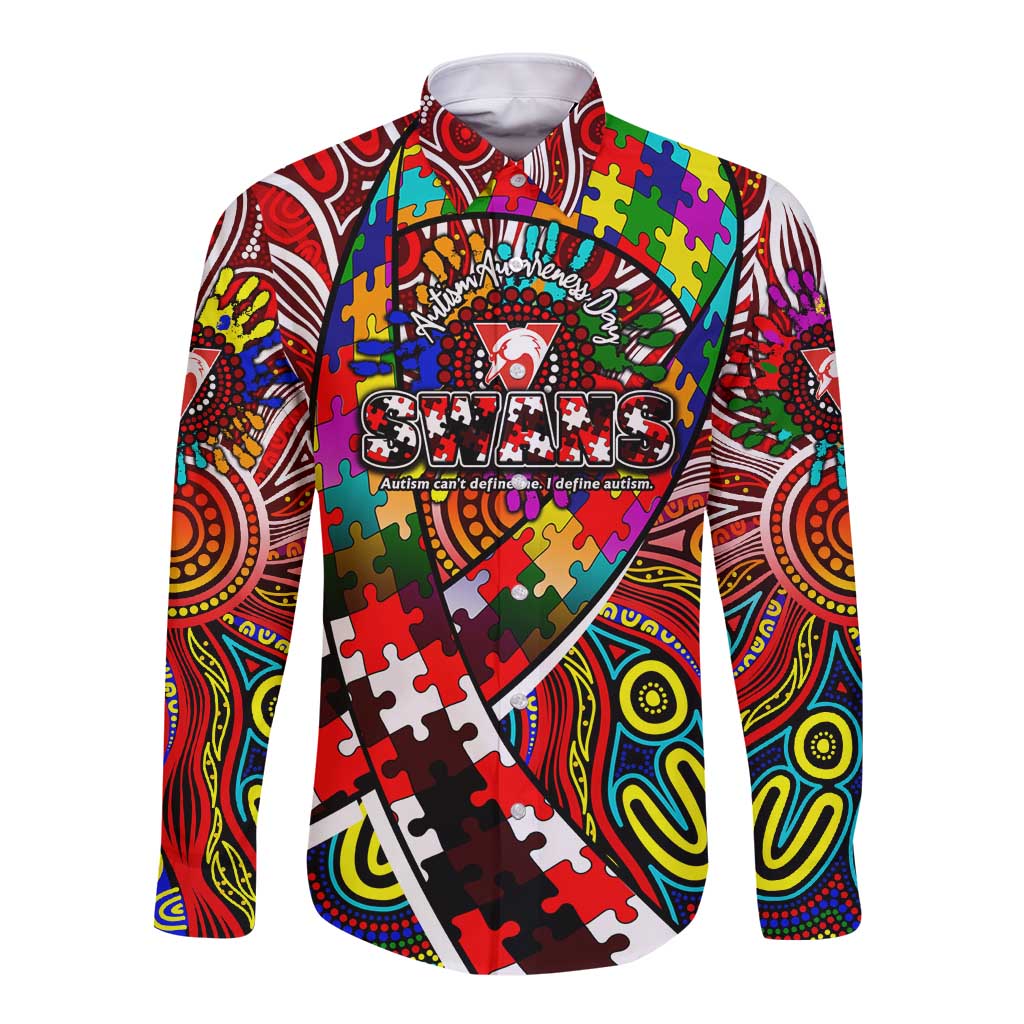 Autism Awareness Australia Sydney Swans Long Sleeve Button Shirt Aboriginal Indigenous Art