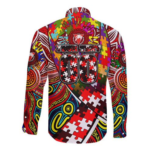 Autism Awareness Australia Sydney Swans Long Sleeve Button Shirt Aboriginal Indigenous Art