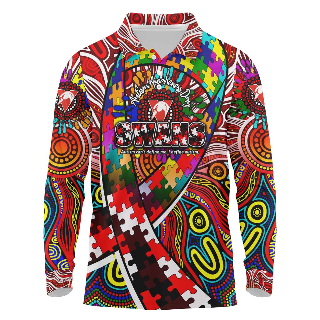 Autism Awareness Australia Sydney Swans Long Sleeve Polo Shirt Aboriginal Indigenous Art