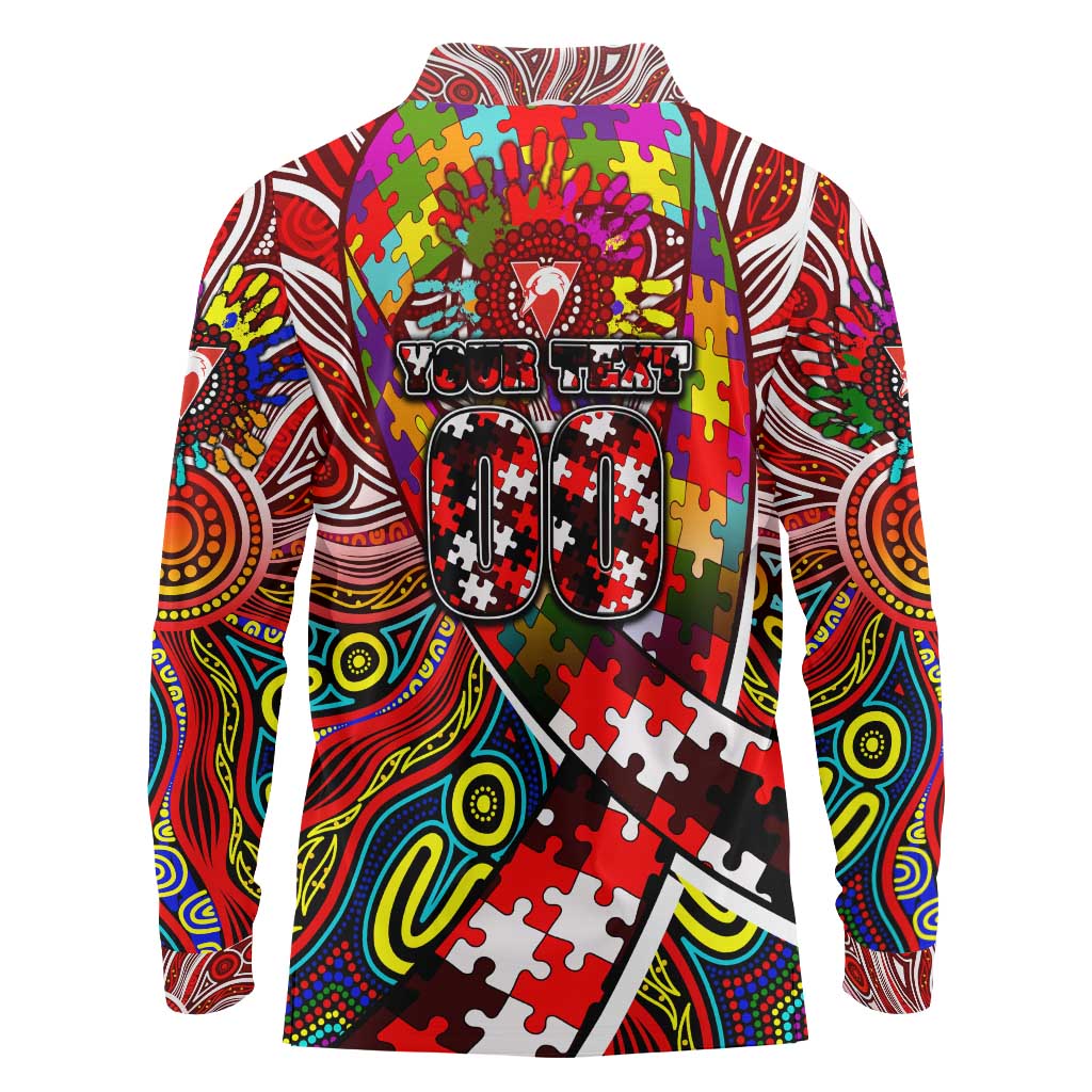 Autism Awareness Australia Sydney Swans Long Sleeve Polo Shirt Aboriginal Indigenous Art