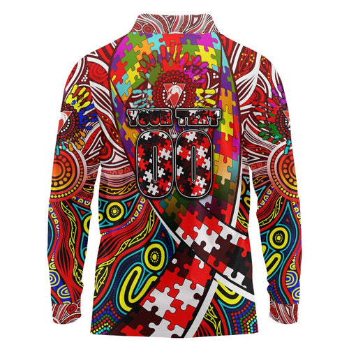 Autism Awareness Australia Sydney Swans Long Sleeve Polo Shirt Aboriginal Indigenous Art