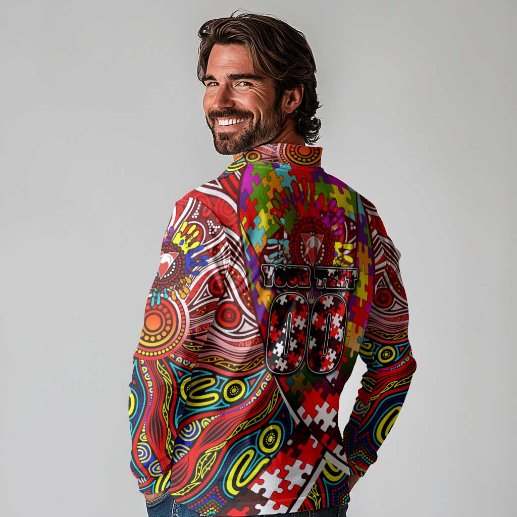 Autism Awareness Australia Sydney Swans Long Sleeve Polo Shirt Aboriginal Indigenous Art