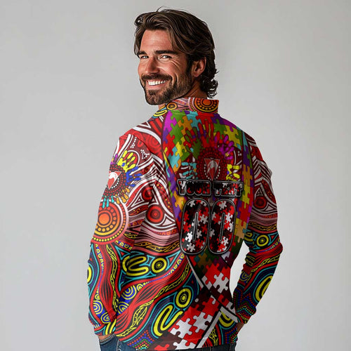 Autism Awareness Australia Sydney Swans Long Sleeve Polo Shirt Aboriginal Indigenous Art
