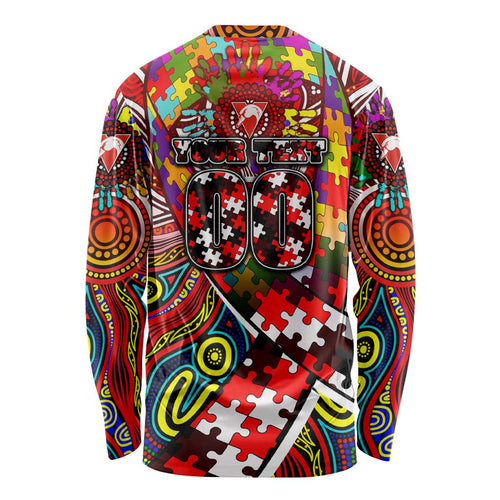Autism Awareness Australia Sydney Swans Long Sleeve Shirt Aboriginal Indigenous Art