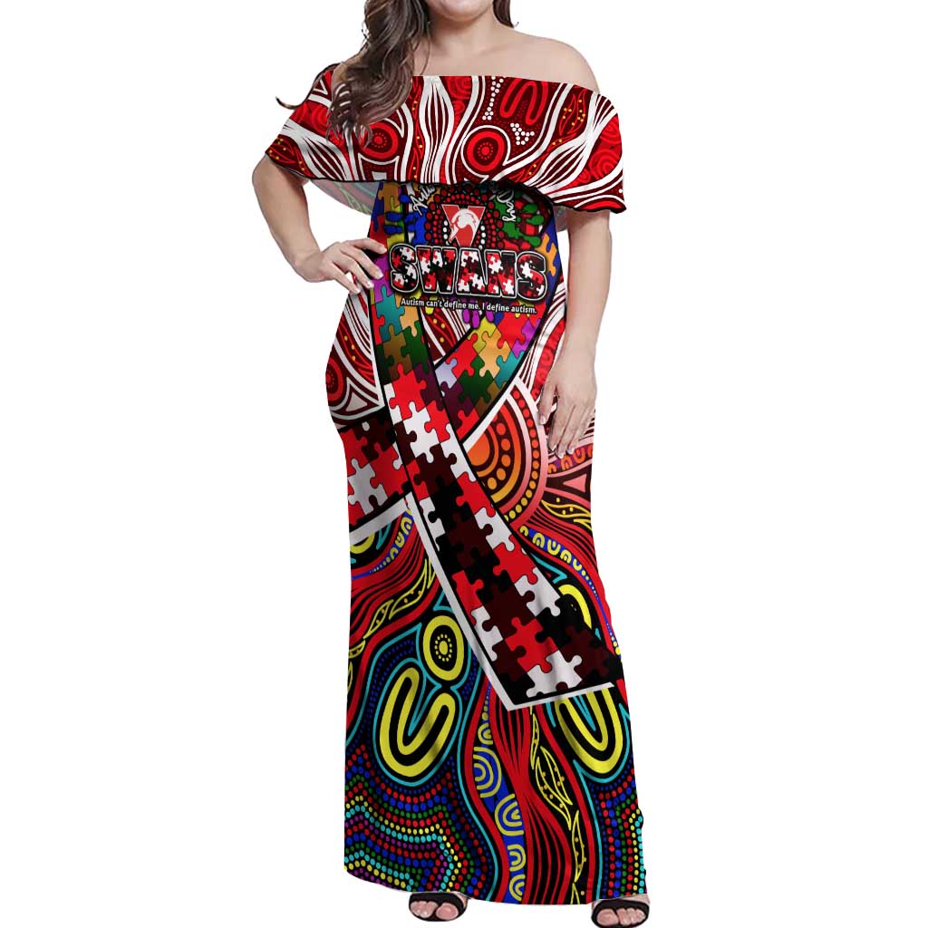 Autism Awareness Australia Sydney Swans Off Shoulder Maxi Dress Aboriginal Indigenous Art