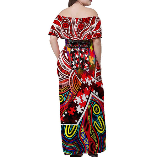 Autism Awareness Australia Sydney Swans Off Shoulder Maxi Dress Aboriginal Indigenous Art
