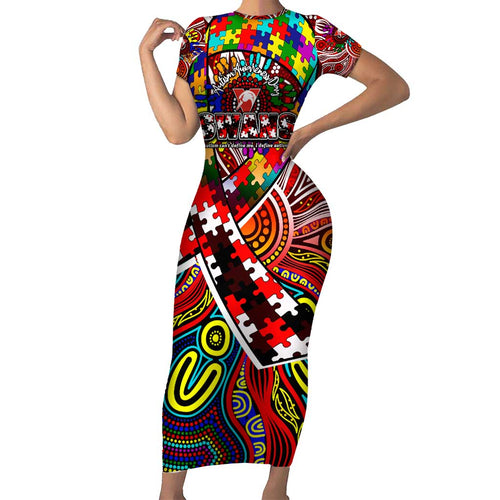 Autism Awareness Australia Sydney Swans Short Sleeve Bodycon Dress Aboriginal Indigenous Art