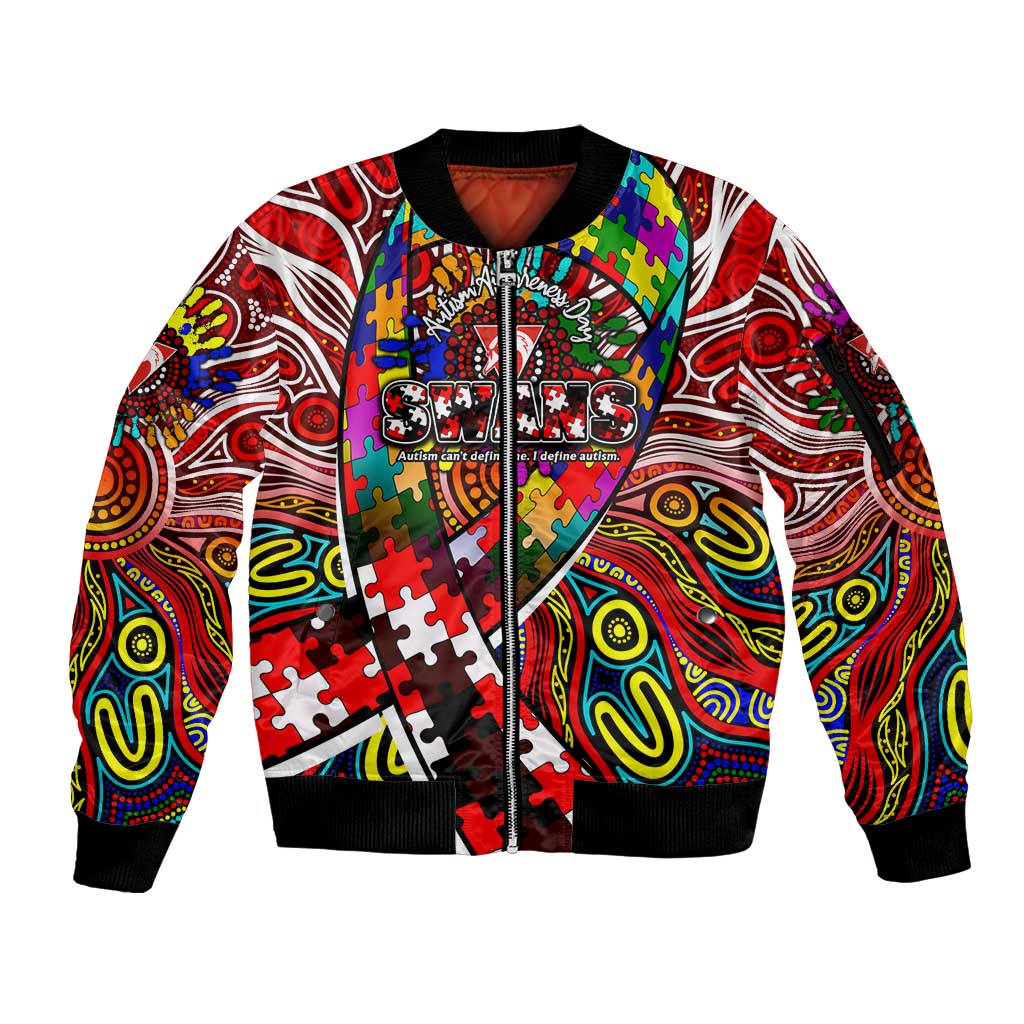 Autism Awareness Australia Sydney Swans Sleeve Zip Bomber Jacket Aboriginal Indigenous Art
