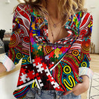 Autism Awareness Australia Sydney Swans Women Casual Shirt Aboriginal Indigenous Art
