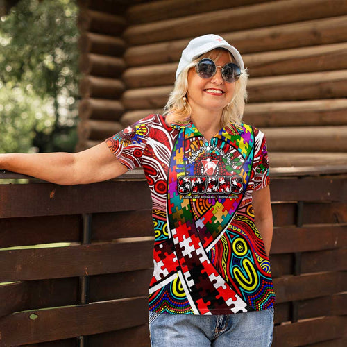 Autism Awareness Australia Sydney Swans Women Polo Shirt Aboriginal Indigenous Art