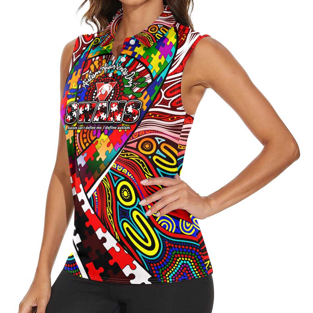 Autism Awareness Australia Sydney Swans Women Sleeveless Polo Shirt Aboriginal Indigenous Art