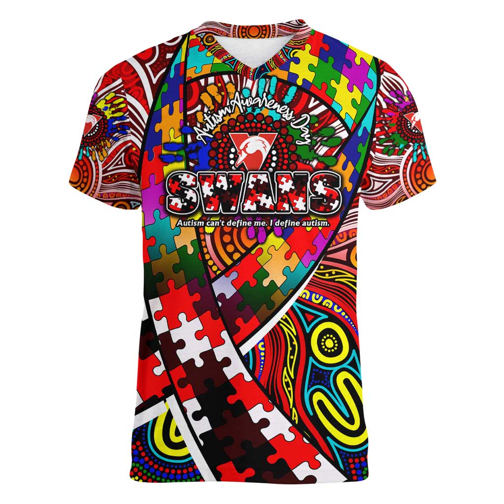 Autism Awareness Australia Sydney Swans Women V-Neck T-Shirt Aboriginal Indigenous Art