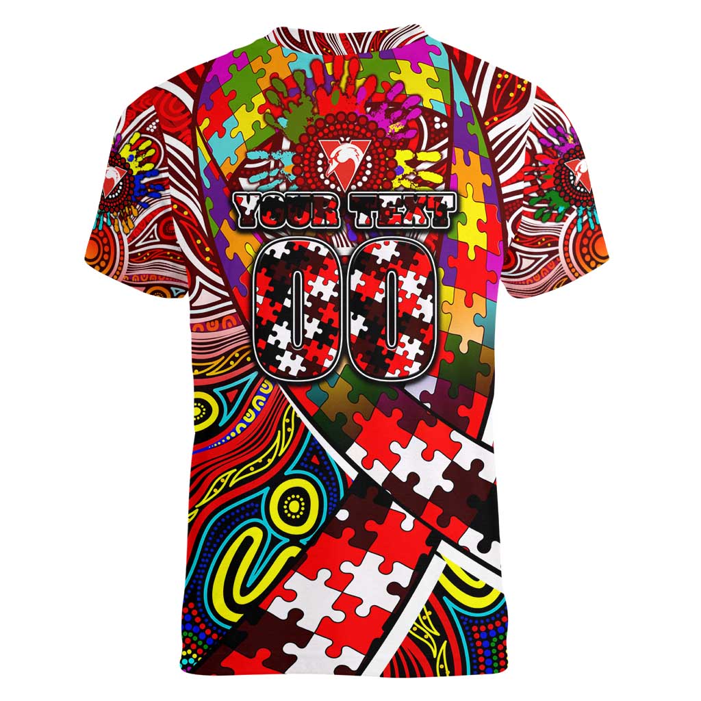 Autism Awareness Australia Sydney Swans Women V-Neck T-Shirt Aboriginal Indigenous Art