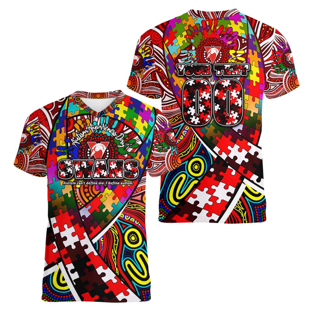Autism Awareness Australia Sydney Swans Women V-Neck T-Shirt Aboriginal Indigenous Art